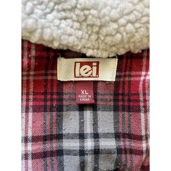 L.E.I Denim Button Front Sherpa Collar 90s Trucker Jacket Juniors Size XL - Picture 6 of 7